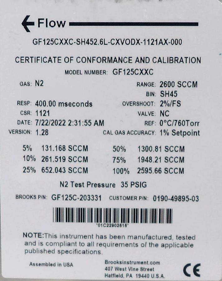 Used Brooks Instrument GF125CXXC Mass Flow Controller MFC GF125C-910556 Lot of 10