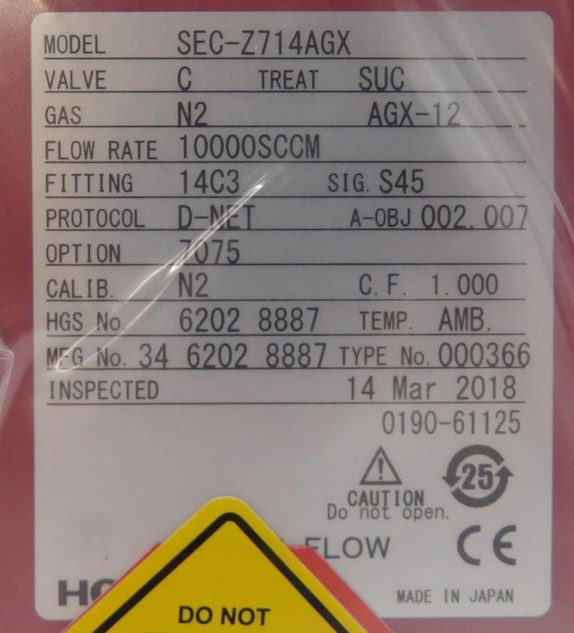 Horiba STEC SEC-Z714AGX Mass Flow Controller MFC 1000 SCCM N2 Lot of 2 New
