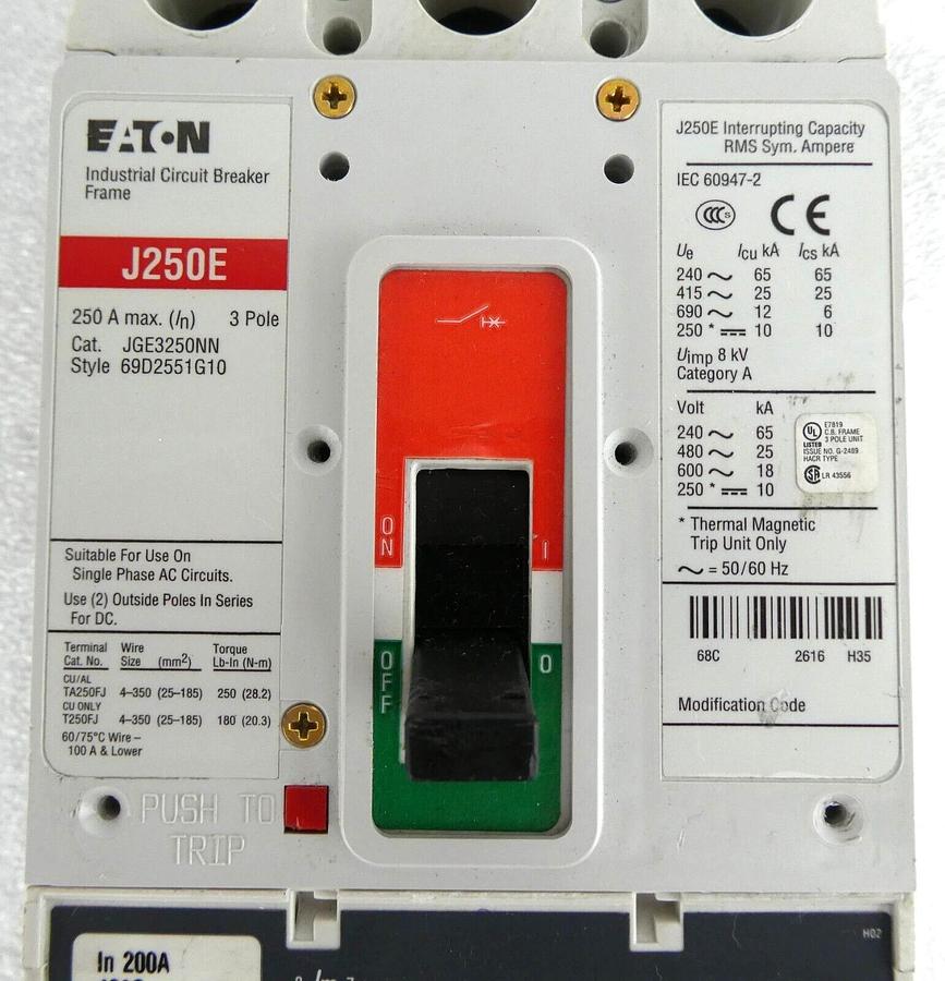 Used Eaton 69d2551G10 Circuit Breaker JGE3250N Ground Fault ELJBN3250W Working