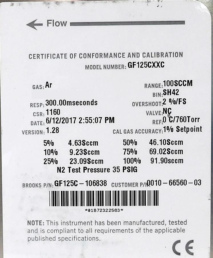 Used Brooks Instrument GF125CXXC Mass Flow Controller MFC GF125C-910556 Lot of 10