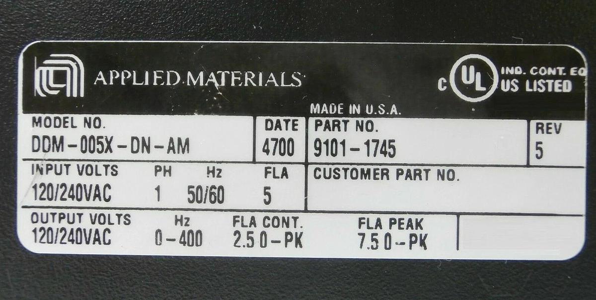 Used AMAT Applied Materials 9101-145 Servo Drive DDM-005X-DN-AM Centura Working