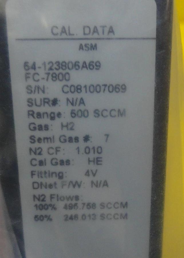Aera FC-7800 Mass Flow Controller MFC 54-123806A69 500 SCCM H2 New