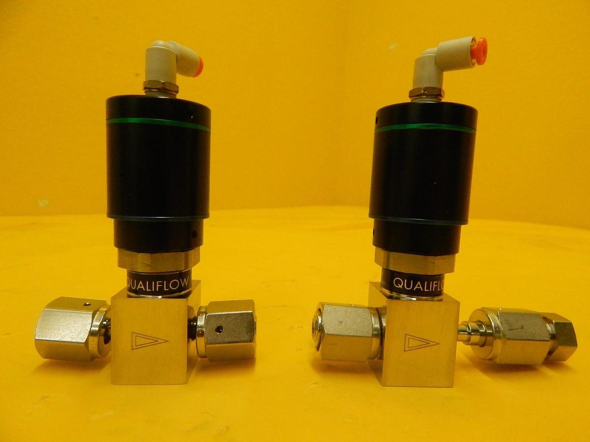 Used Qualiflow 2x10-9atm.cm3/Sec 2-Way Pneumatic Valve Reseller Lot of 2 Used Working
