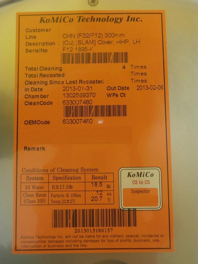 Refurbished TEL Tokyo Electron 2985-544803-11 HHP-L LH Cover CT2985-544803-11 Cu Refurbished