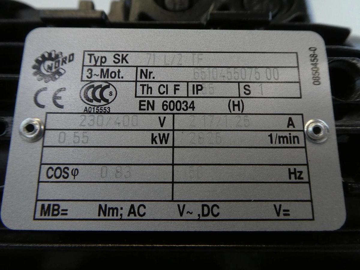 Used Nord Drivesystems SK 71 L/2 TF Gear Motor Assembly Working Surplus