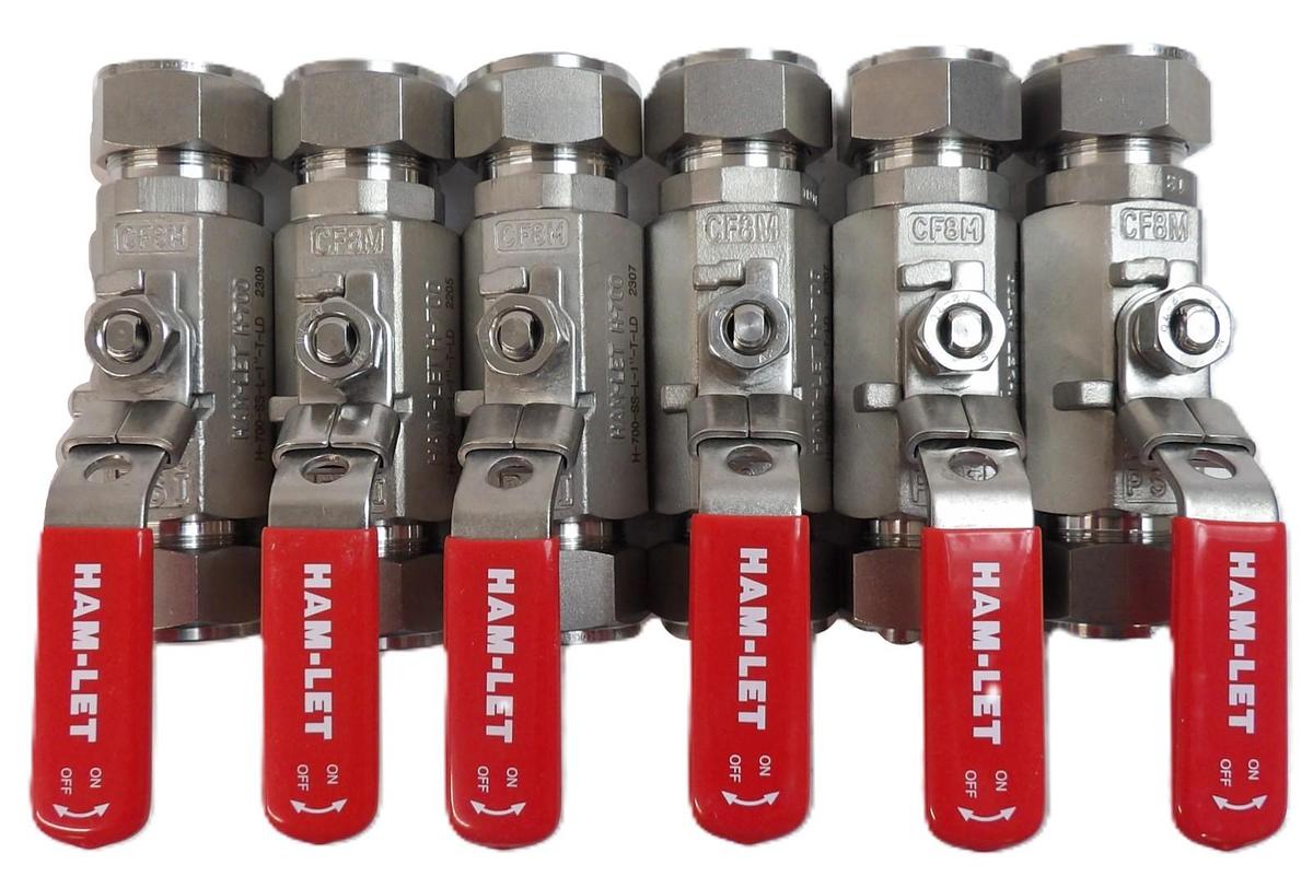 Used HAM-LET H-700-SS-L-1-T-LD Manual 2-Way Ball Valve Lot of 6 Working
