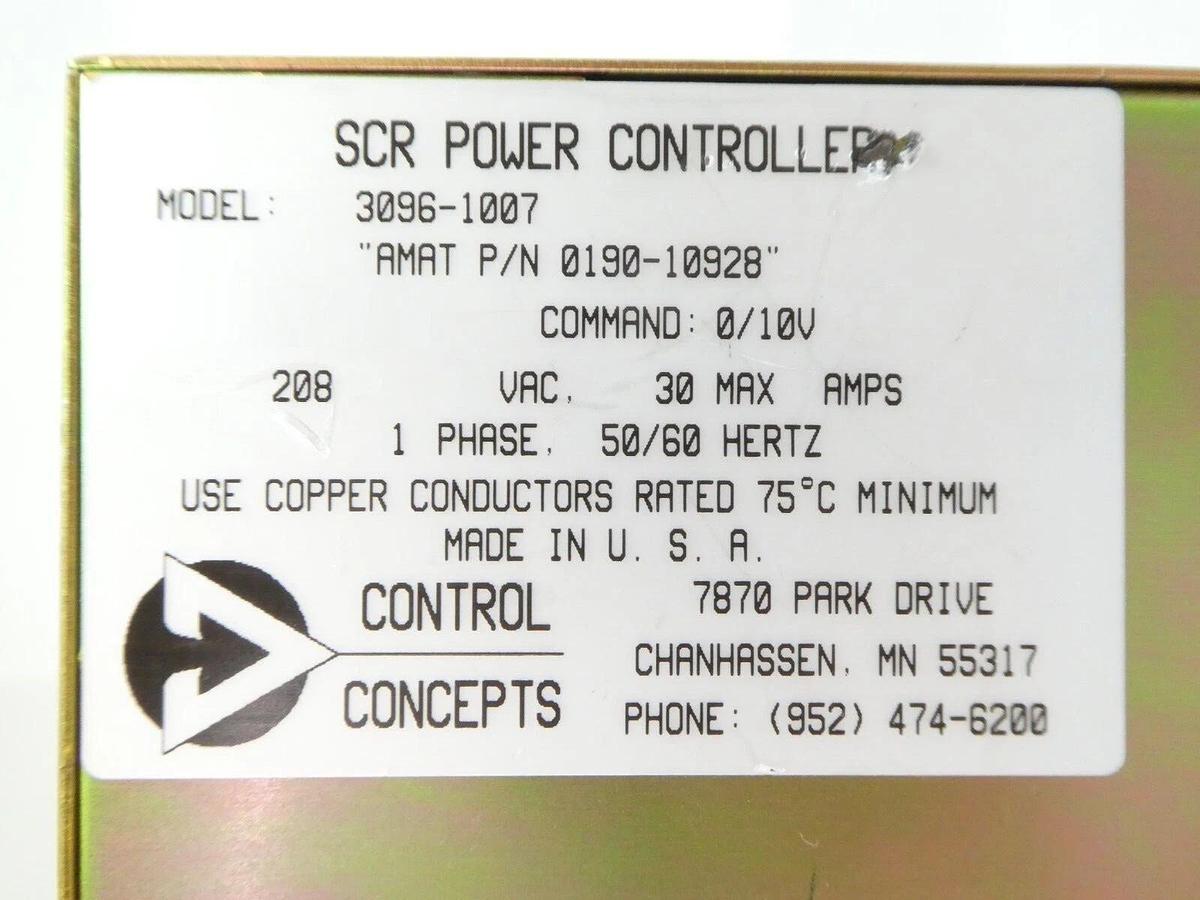 Used Control Concepts 3096-1007 SCR Power Controller AMAT 0190-10928 Working Spare