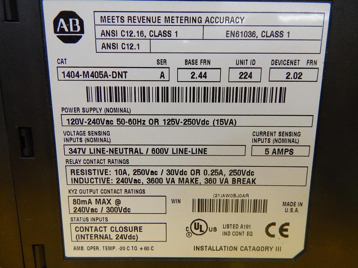 Used AB Allen-Bradley 1404-M405A-DNT Powermonitor 3000 Set 1404-DM Working Surplus
