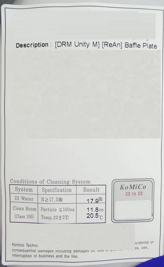 Refurbished TEL Tokyo Electron S33-2425 Baffle Plate Unity Series Refurbished Surplus