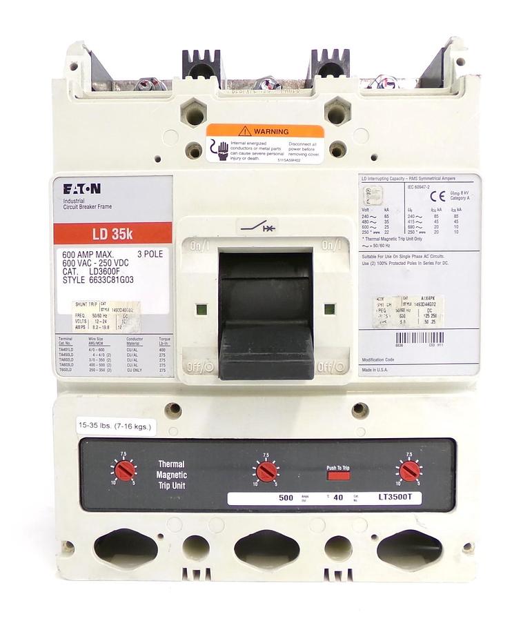 Used Eaton 6633C81G03 LD 35k 3-Pole Circuit Breaker LD3600F Working