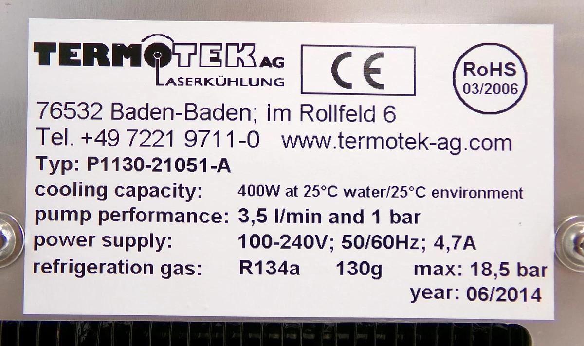 Used TermoTek LaserKuhlung P1130-21051-A Compact Laser Chiller Working Surplus