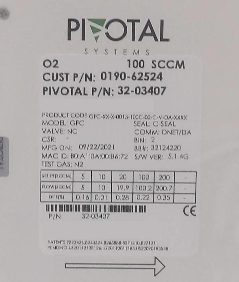 Used Pivotal Systems 32-03407 Mass Flow Controller MFC AMAT 0190-62524 Lot of 12 New