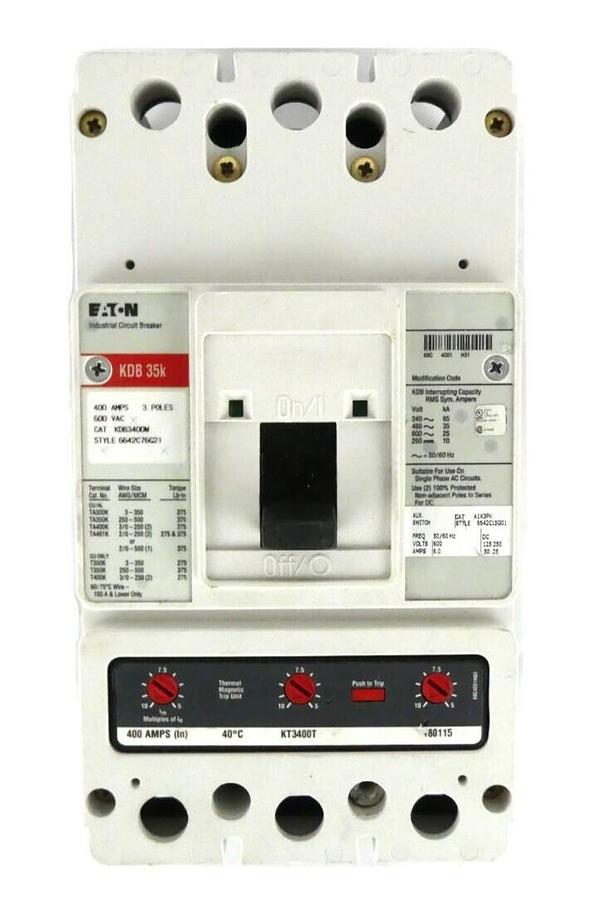 Used Eaton 6642C76G21 KDB 35K 3-Pole Industrial Circuit Breaker KDB3400W Working