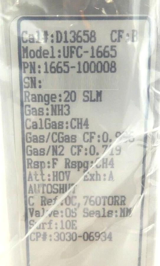 UNIT 1665-100008 Mass Flow Controller MFC UFC-1665 20 SLM NH3 AMAT 3030-06934