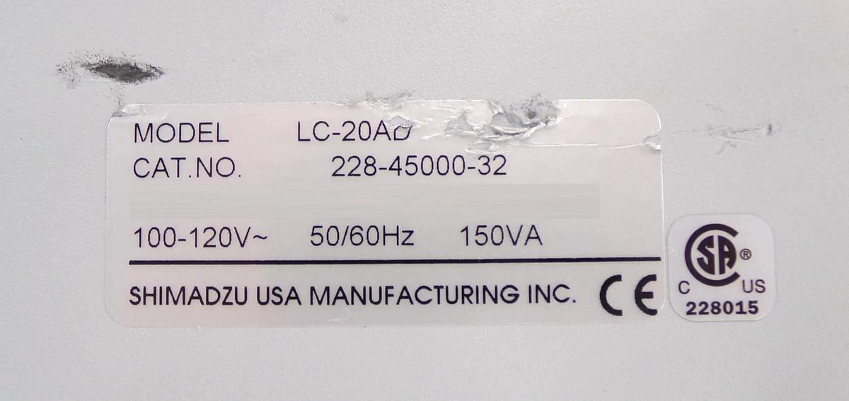 Used Shimadzu 228-45000-32 Liquid Chromatography LC-20AD V1.10 Untested Spare