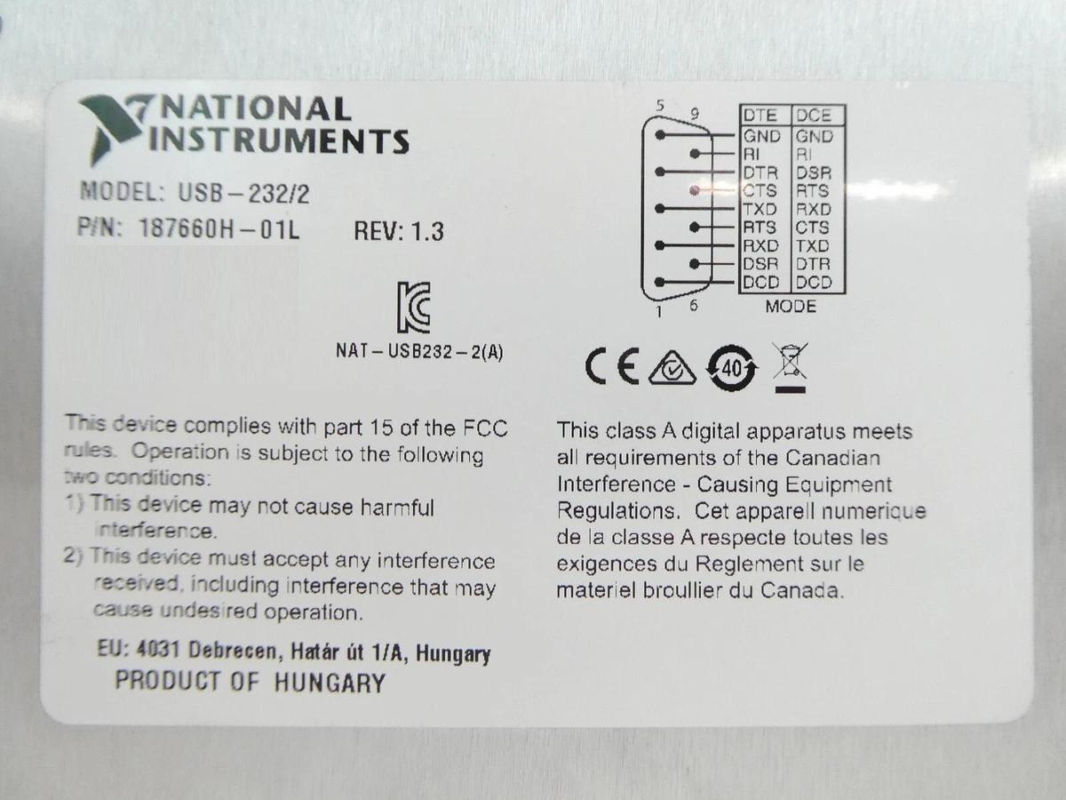 Used National Instruments 187660H-01L 2-Port Serial Interface USB-232/2 Working