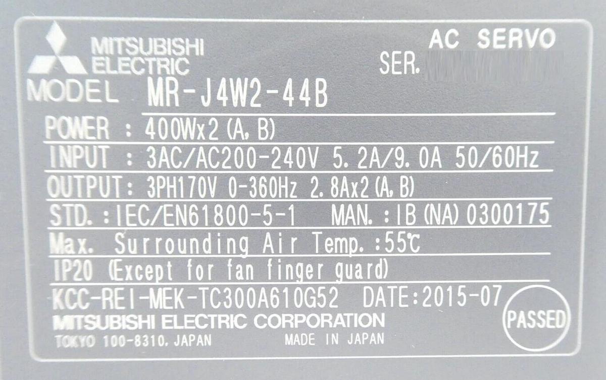 Mitsubishi Electric MR-J4W2-44NB Motor Driver Stage X TEL 5K86-000504-11 New