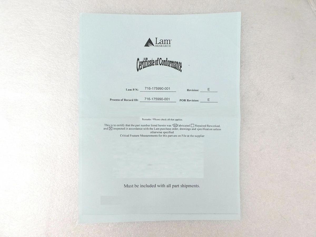 Refurbished Lam Research 716-175990-001 Quartz Bell Jar 12" Low FE SPRT OEM Refurbished