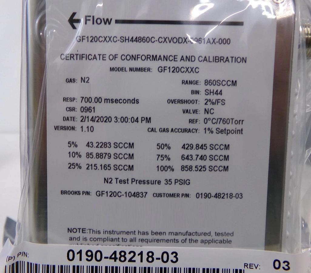 Brooks GF120C-104837 Mass Flow Controller MFC AMAT 0190-48218 Lot of 10 New