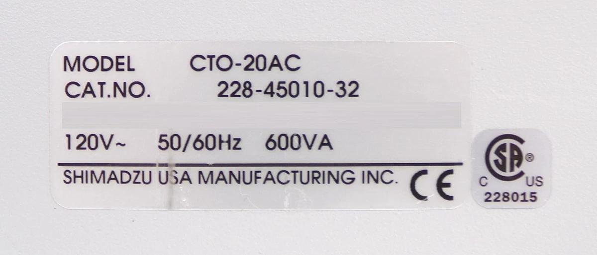 Used Shimadzu 228-45010-32 Prominence Column Oven CTO-20AC Sciex Untested Surplus