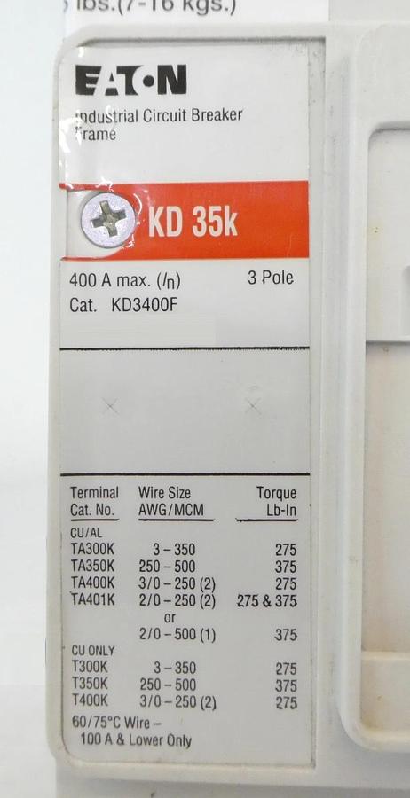 Used Eaton KD3400F Industrial Circuit Breaker Assembly KD 35k Working Spare Surplus
