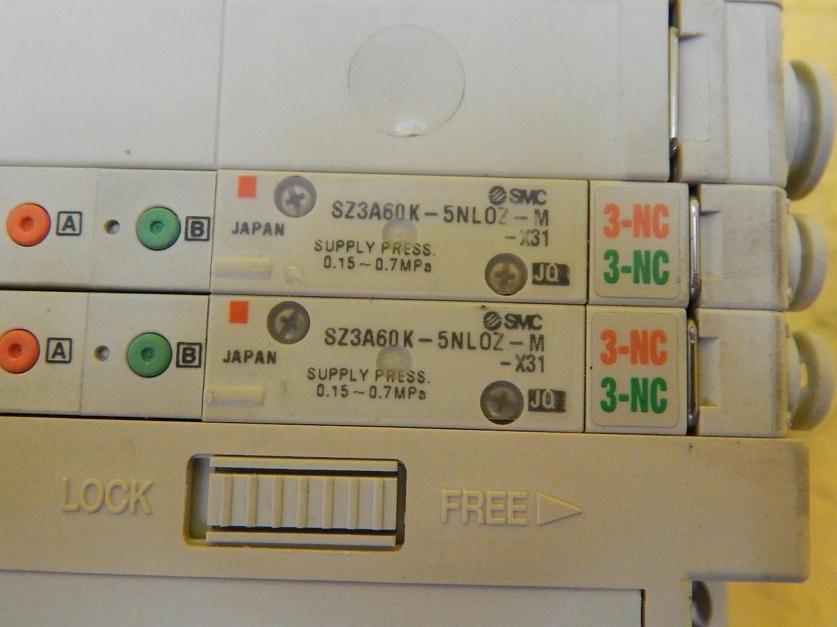 Used SMC 3D80-000057-V1 2-Port Pneumatic Manifold Lot of 3 SZ3A60K-5NLOZ-M-X31 Used