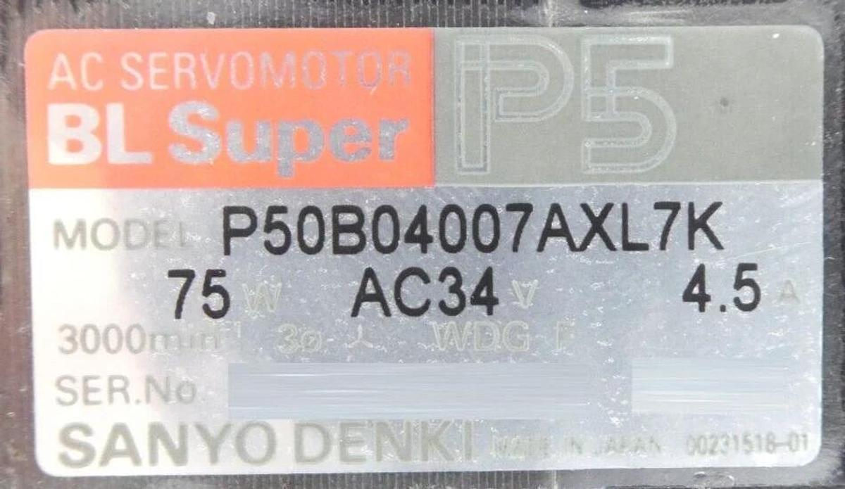 Used Sanyo Denki P50B04007AXL7K AC Servo Motor BL Super P5 Working Surplus