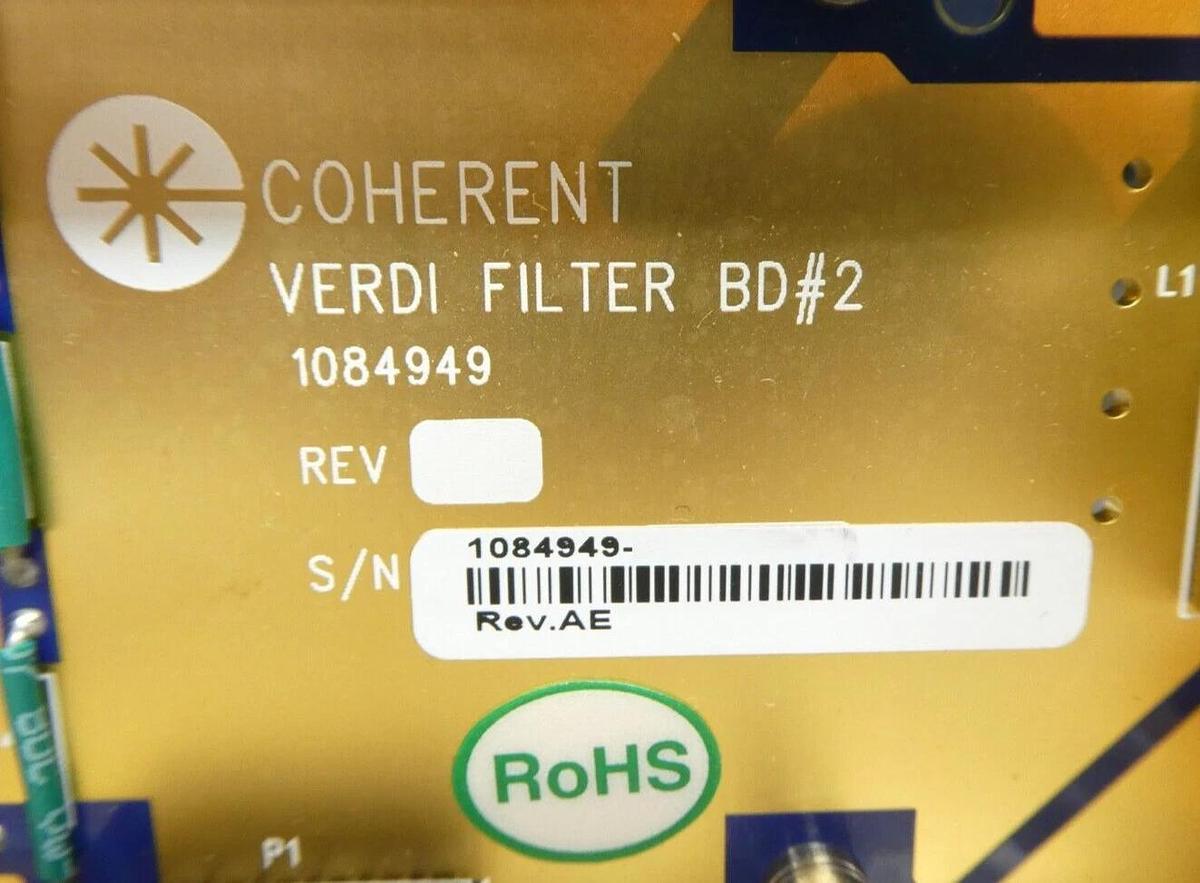 Used Coherent 1084949 Verdi Filter BD#2 PCB Rev. AE 1084953 1103402 Working Surplus
