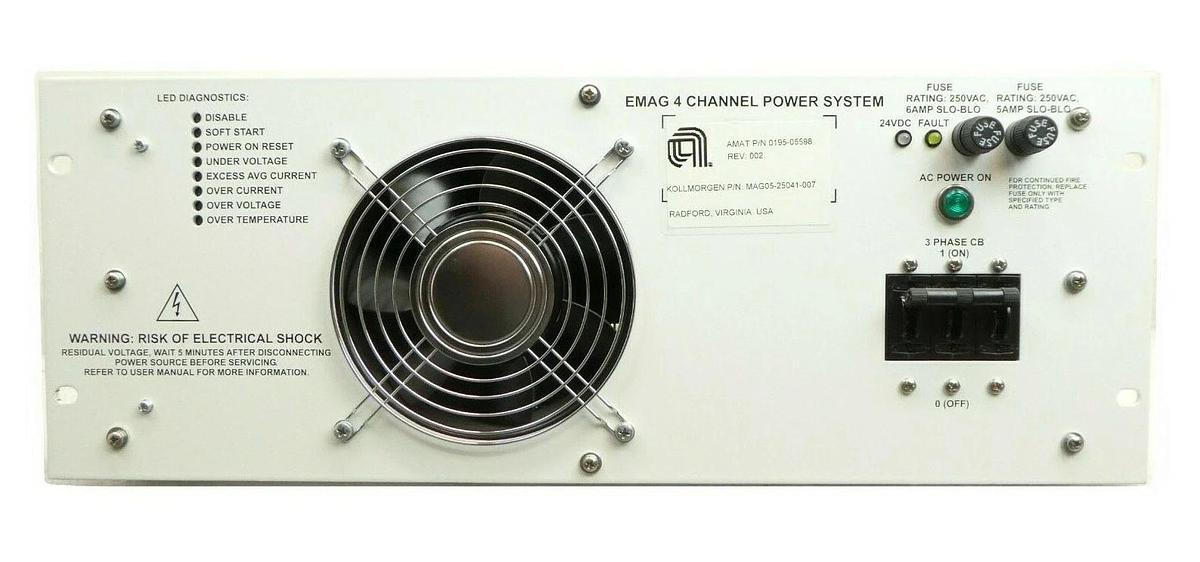 Used Kollmorgen MAG05-25041-007 EMAG 4 Chan Power System AMAT 0195-05598 Cu Working
