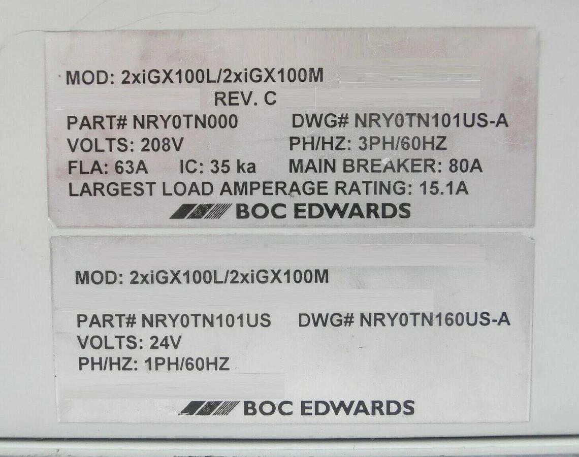 Used Edwards NRY0TN000 Eason Control NRY0TN101US Rev. C 2xIGX100L 2xIGX100M Working
