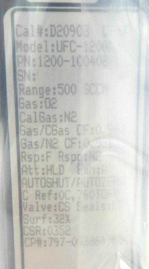 Unit 1200-100408 Mass Flow Controller MFC UFC-1200A 500 SCCM O2 797-093864-604