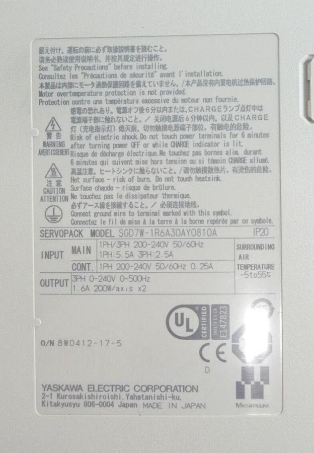 Used Yaskawa Electric SGD7W-1R6A30AY0810A MP3300i Servo Drive SERVOPACK Lot of 7