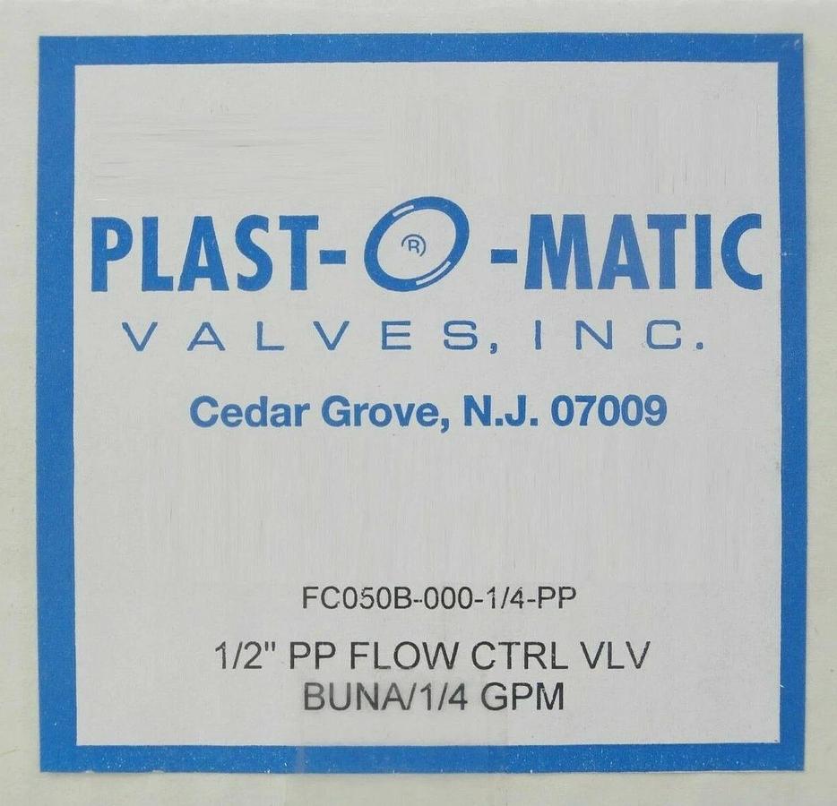 Plast-O-Matic FC050B-000-1/4-PP Thermoplastic Flow Control Valve Lot of 3 New