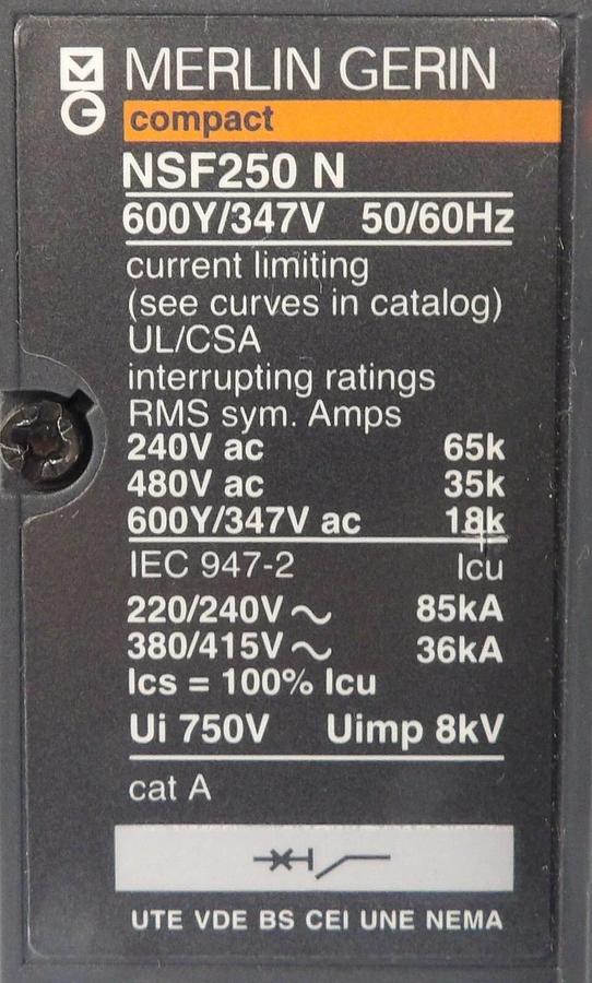 Merlin Gerin NFNF36225 3-Pole Circuit Breaker Compact NSF250 N Lot of 8 New