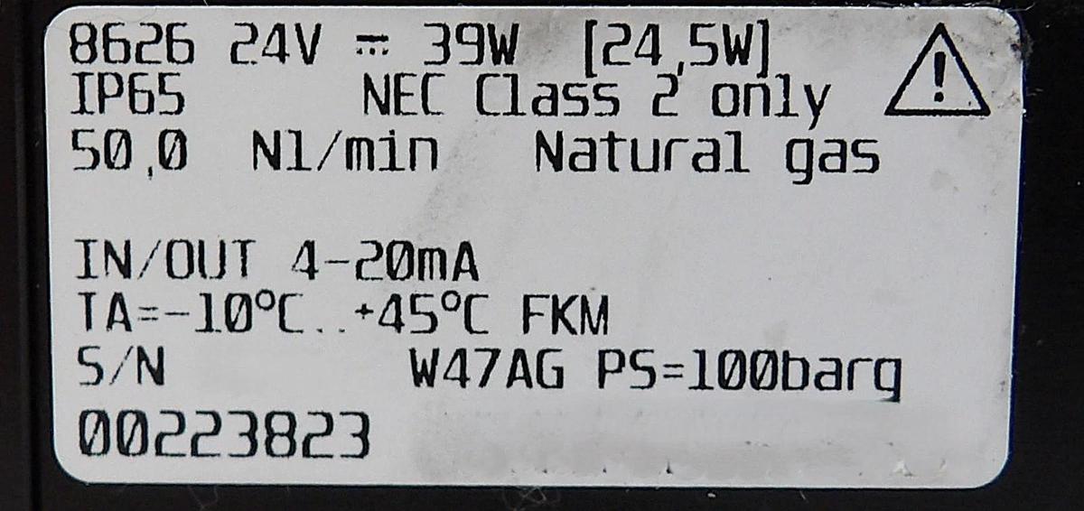 Burkert 8626 MFC Mass Flow Controller 50.0 N1/min Natural Gas New Surplus