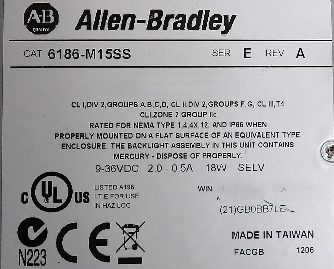 Used Allen-Bradley 6186-M15SS 15" Industrial Monitor 6186M VersaView Working