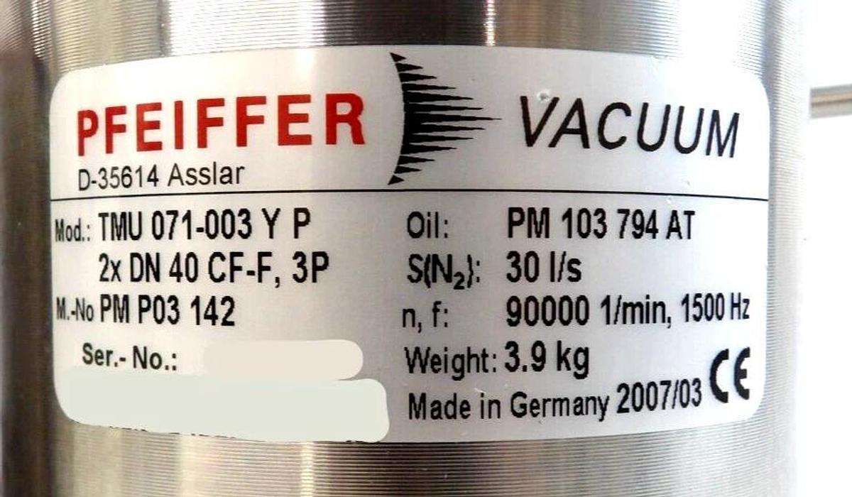 Used TMH 071-003 Y P Pfeiffer PM P03 142 Turbomolecular Pump w/TC100 Turbo Working