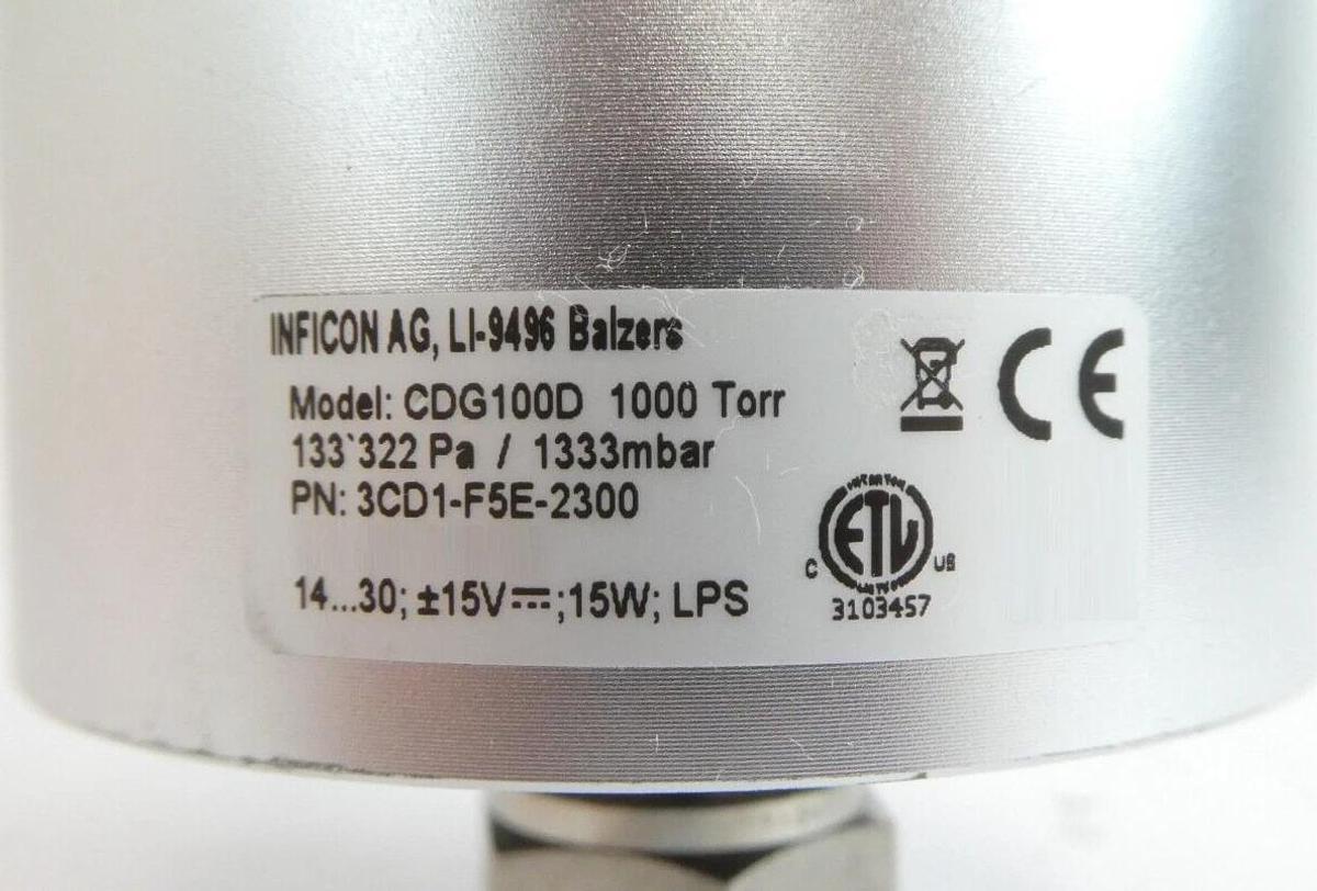 Used Inficon 3CD1-F5E-2300 Baratron Transducer CDG100D Working Surplus
