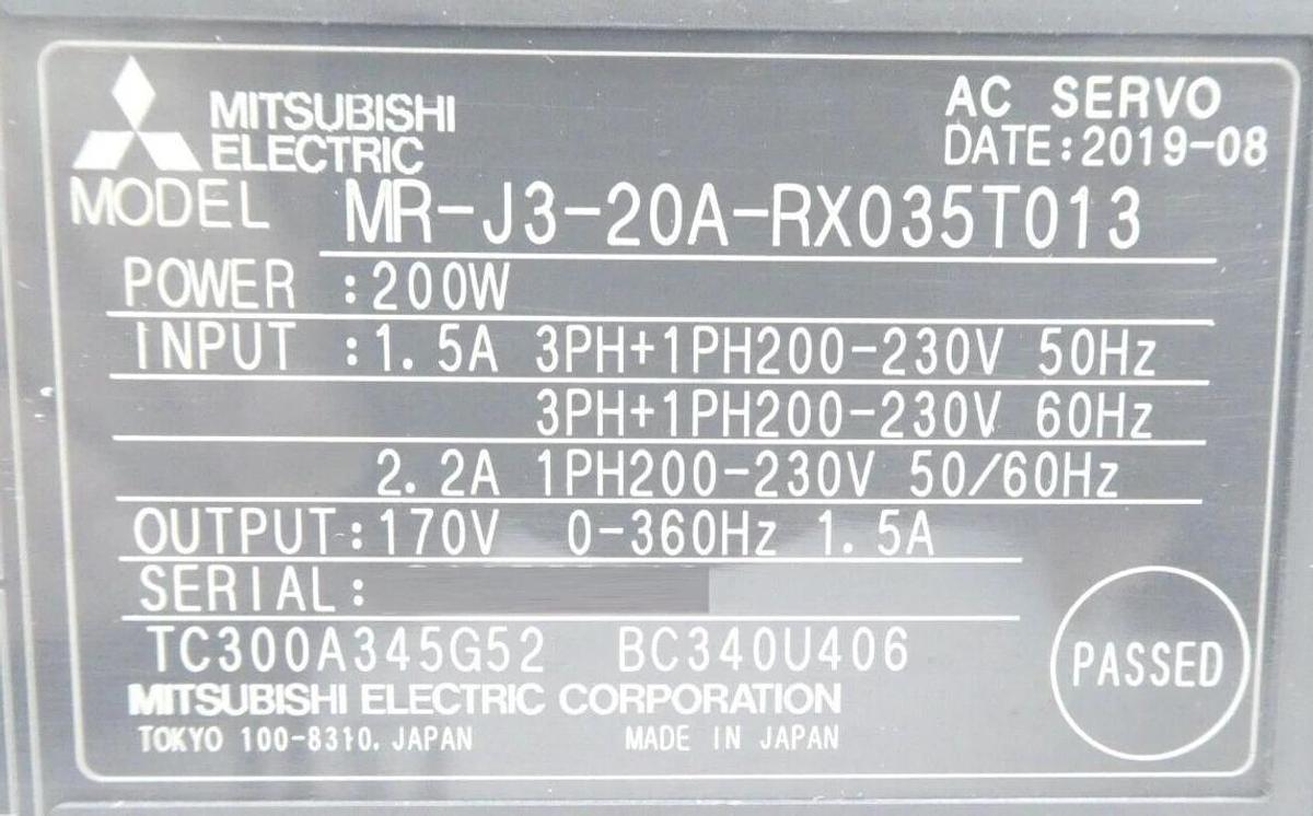 Mitsubishi MR-J3-10A-RX035T013 AC Servo Drive MELSERVO TEL 040-003862-1T New