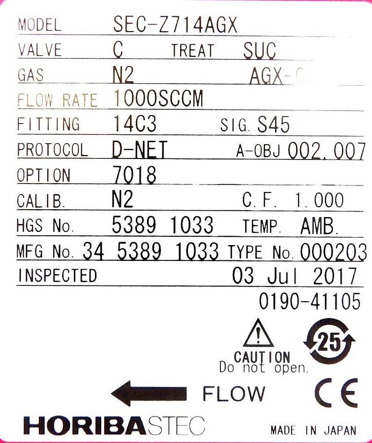 Used Horiba STEC SEC-2714AGX Mass Flow Controller MFC Z700 Lot of 5 Working Surplus