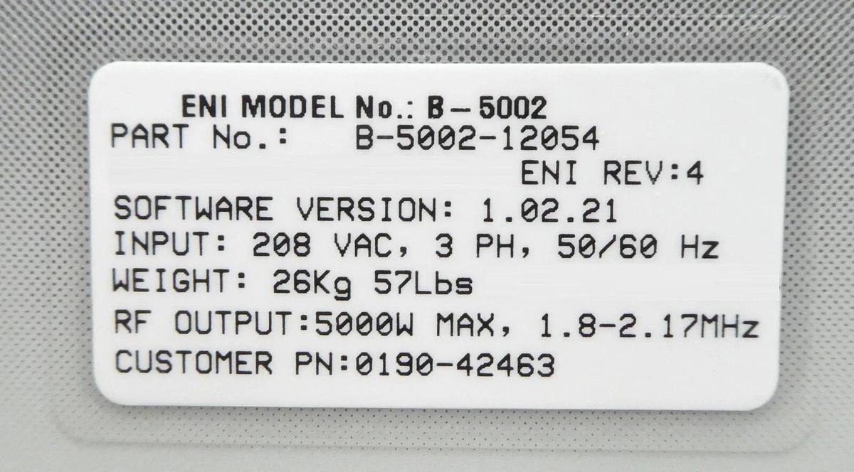 Used Spectrum B-5002 ENI Power Systems B-5002-12054 RF Generator 1.8-2.17MHz Working