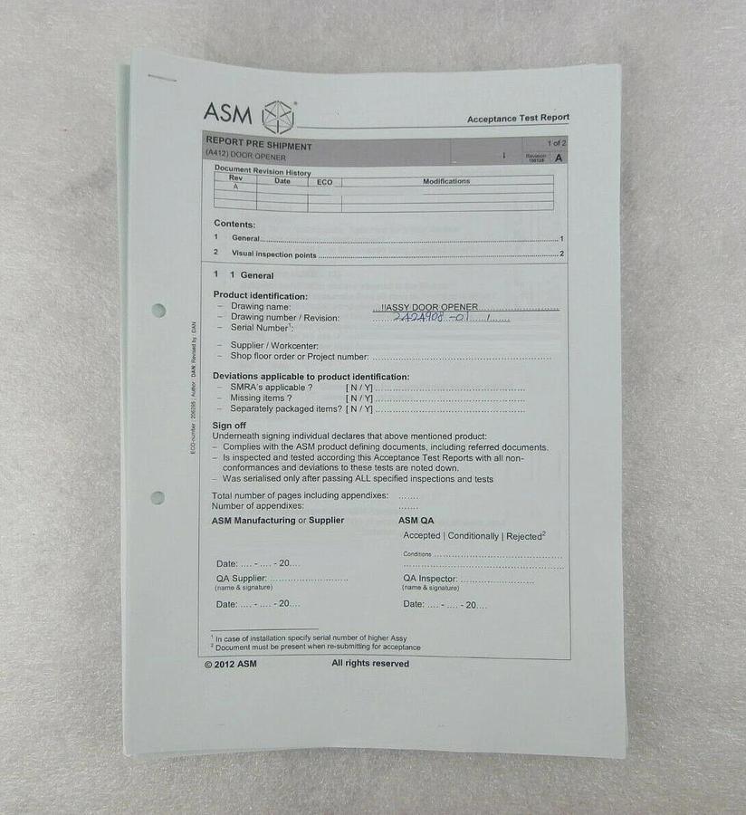 ASM Advanced Semiconductor Materials 2424908-01 Door Opener Assembly New Surplus