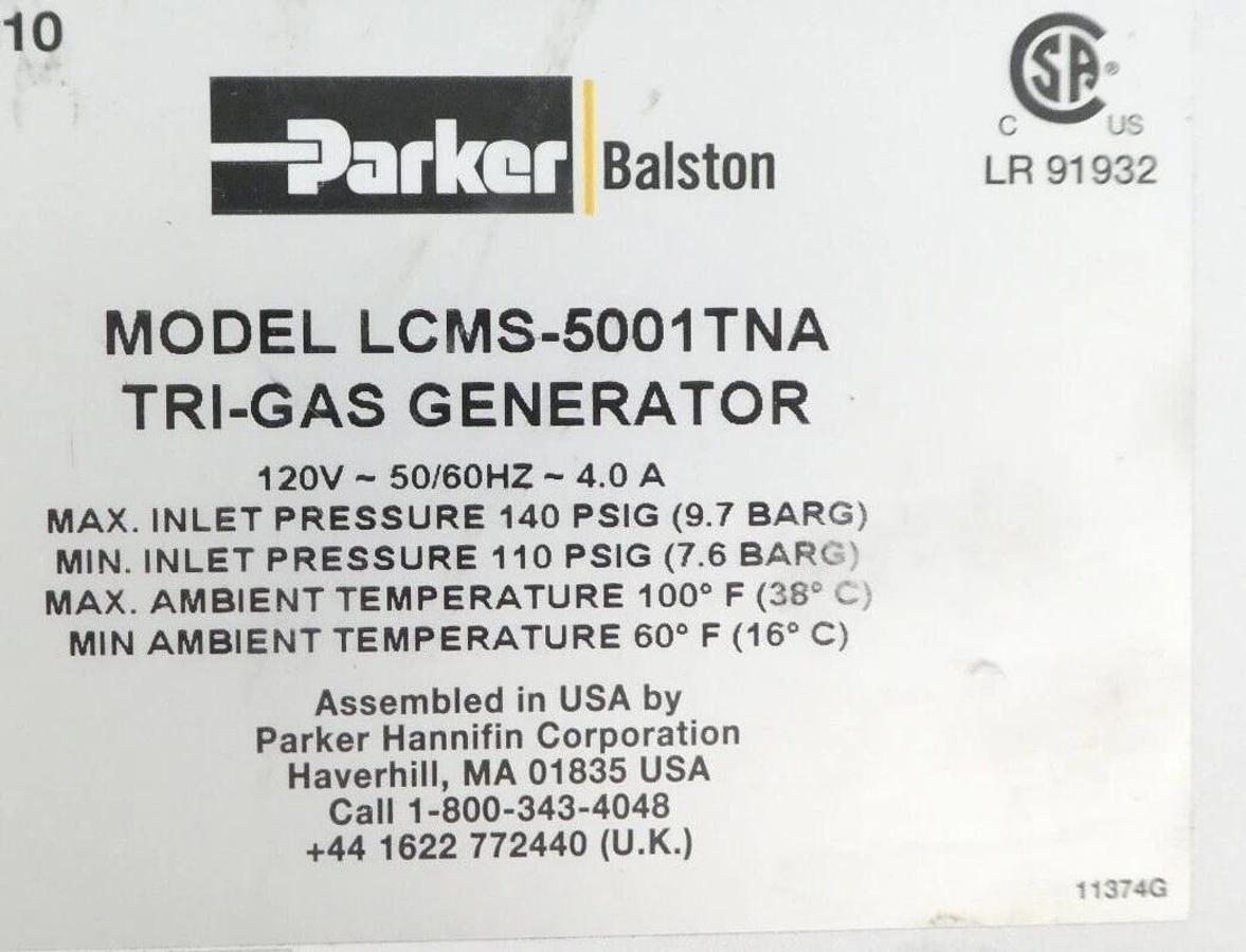 Used Parker Balston LCMS-5001TNA LC/MS Tri-Gas Generator Source 5000 Surplus Spare