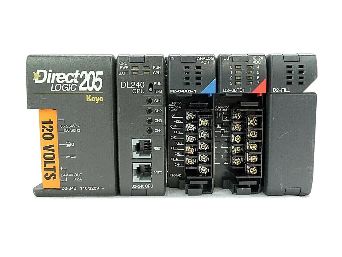 Used Automation Direct D2-04B 5-Slot PLC Controller DirectLOGIC 205 Koyo Working