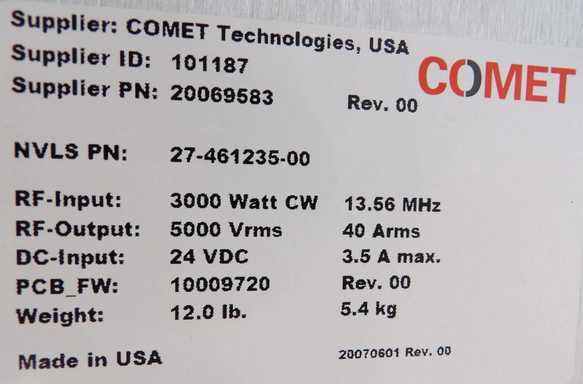 Used Comet Technologies 20069583 RF Match Novellus 27-461235-00 Working