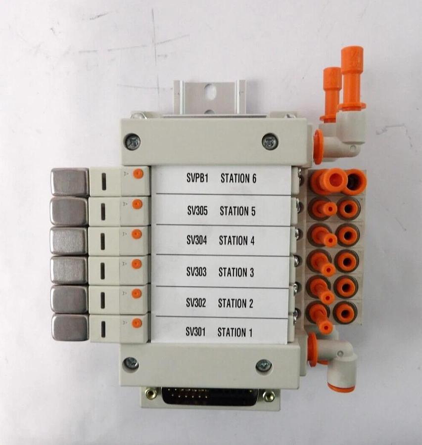 Used SMC E19283750 6-Port Pneumatic Manifold Assembly Varian Working Spare