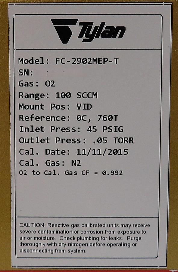 Refurbished Tylan FC-2902MEP-T Mass Flow Controller MFC 2900 Series 100 SCCM O2 Refurbished