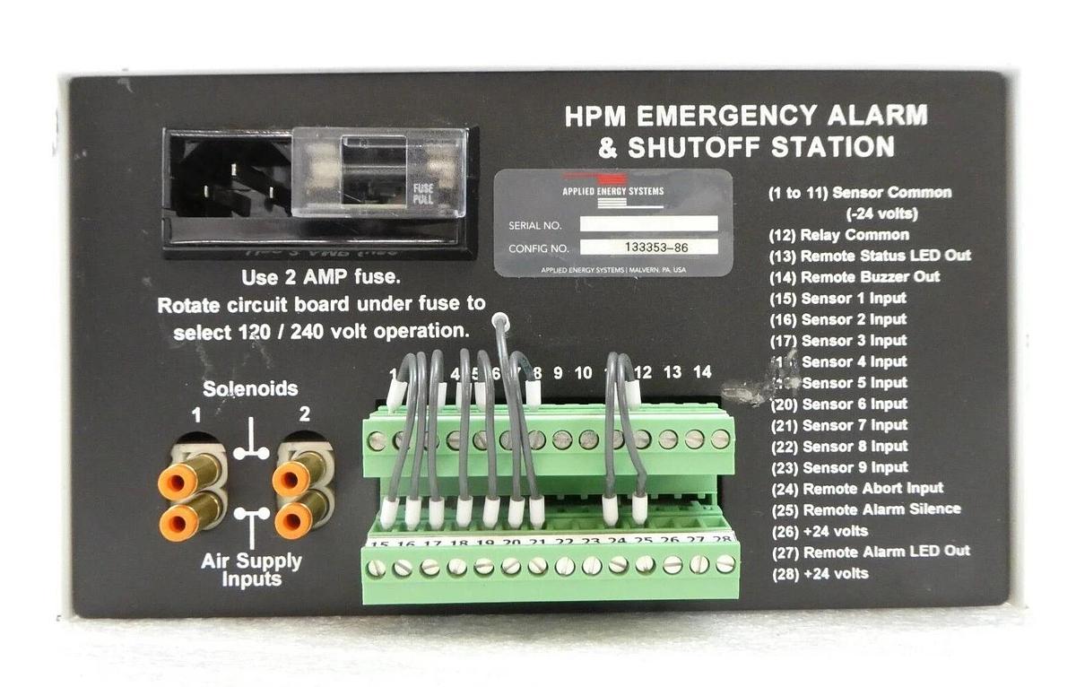 Used Applied Energy Systems 133353-86 HPM Emergency Alarm & Shut Off Station Working