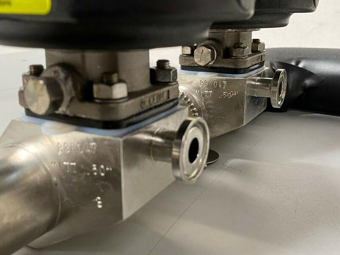 Used 2 ITT 1" & 2 ITT 1/2" 60 PSI Valves on Manifold w/ 1/2" & 1" Sanitary Fittings