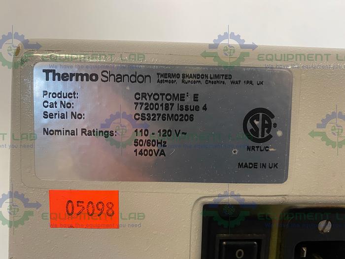Used Thermo Shandon Cryotome E 77200187 Cryostat Microtome Tissue Sectioning